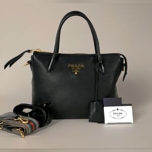 PRADA Vitello Daino Leather Handbag Crossbody Handhold